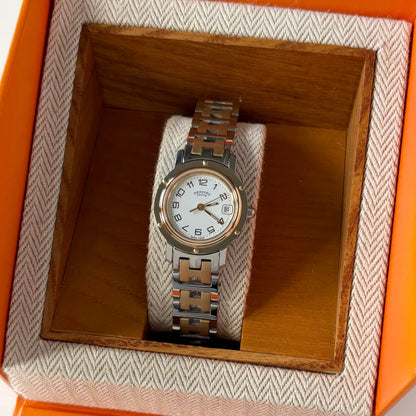 Hermes 1990s Date White Dial Clipper Two Tone Watch
