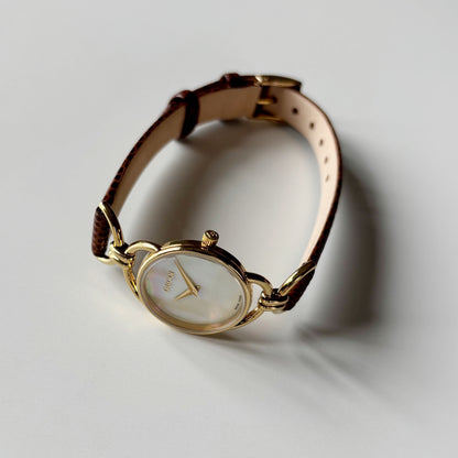 Gucci 1990s Seashell Dial Gold Plated Horsebit Gold Plated Watch