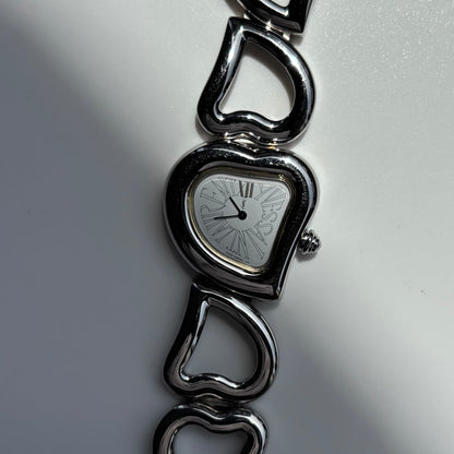 Yves Saint Laurent 1990s Heart Shaped Dial Band Silver Watch