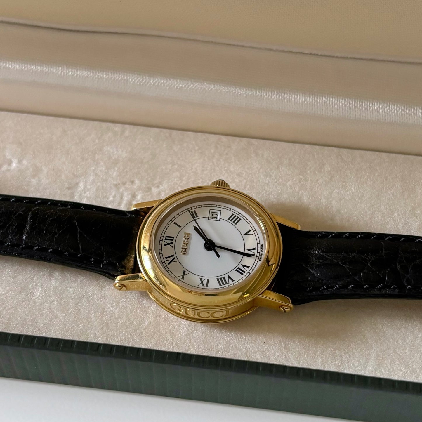 Gucci 1990s Gold Plated Date Round Watch