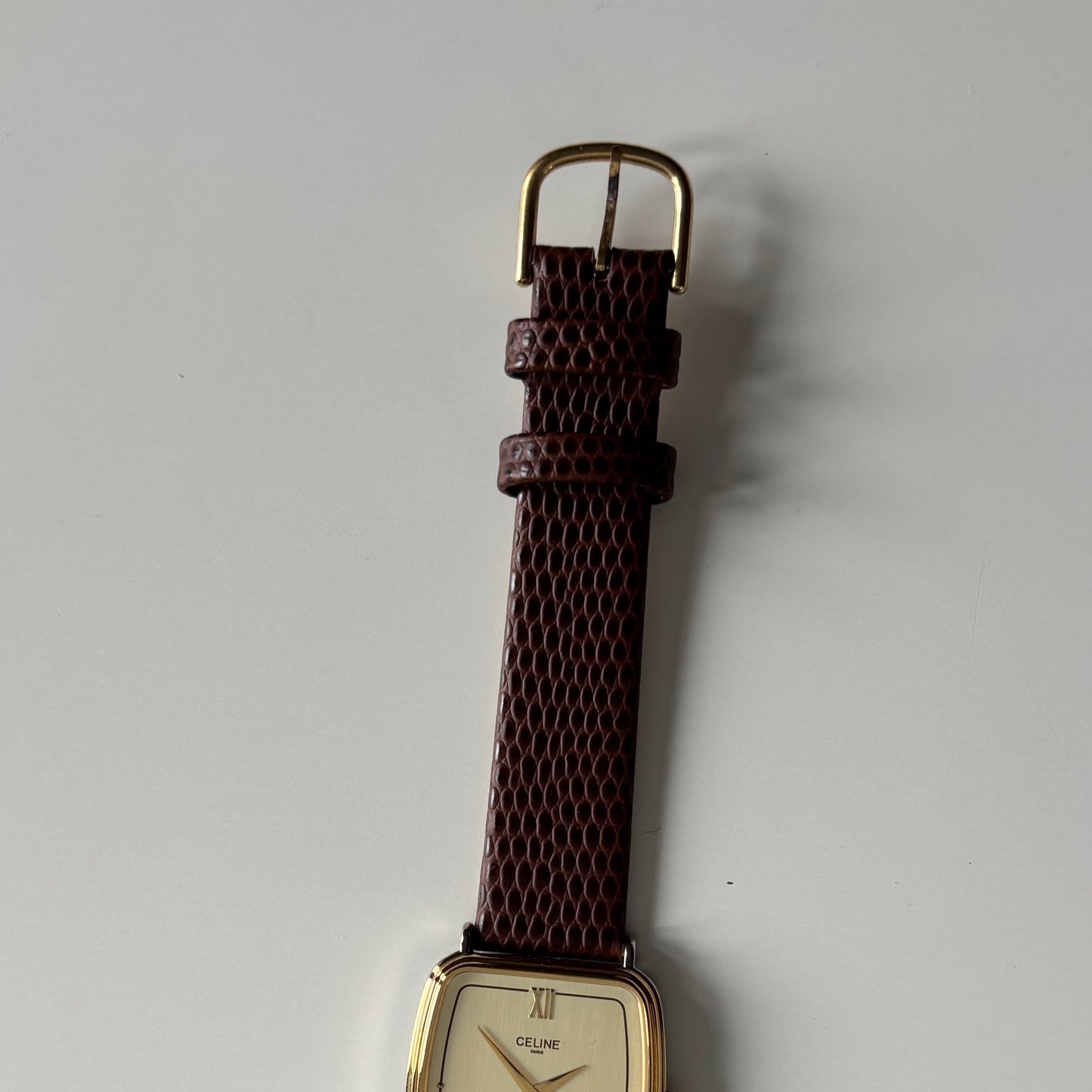 Celine 1980s Rectangular Dial Two Tone Watch (Large)