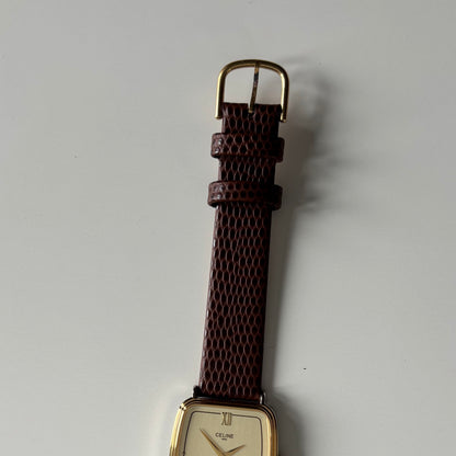 Celine 1980s Rectangular Dial Two Tone Watch (Large)