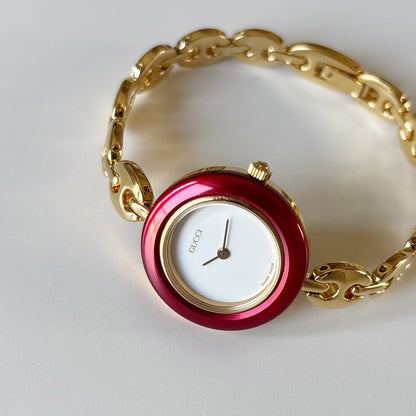 Gucci 1990s Interchangeable Bezel Gold Plated Chain Watch with 6 bezels, case (165mm)