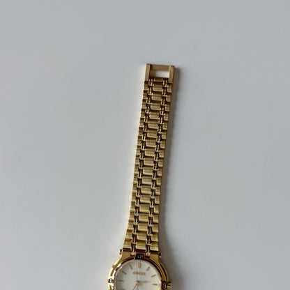 Gucci 1990s Cream Dial Date Gold Plated Watch