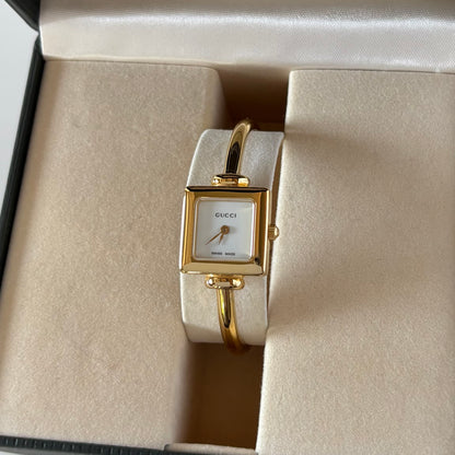 Gucci 1990s Square Dial Gold Plated Bangle Watch (Small)