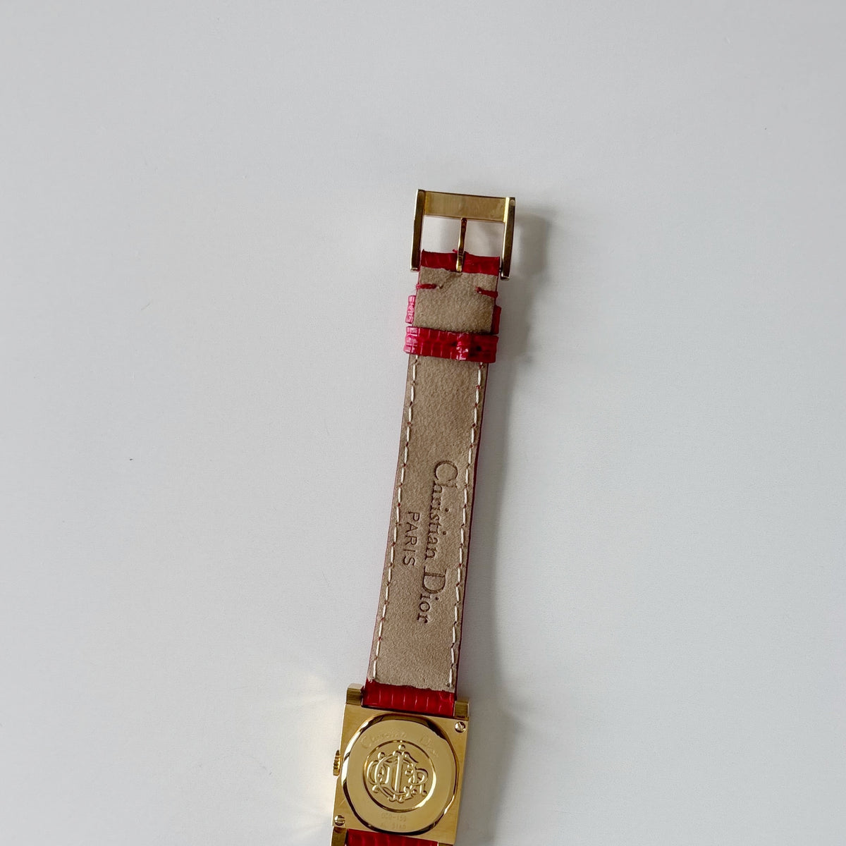 Dior 1990s Square Dial Interchangeable strap Gold Plated Watch with 3 straps, case