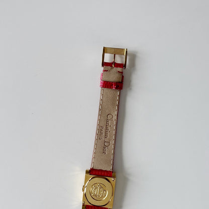 Dior 1990s Square Dial Interchangeable strap Gold Plated Watch with 3 straps, case