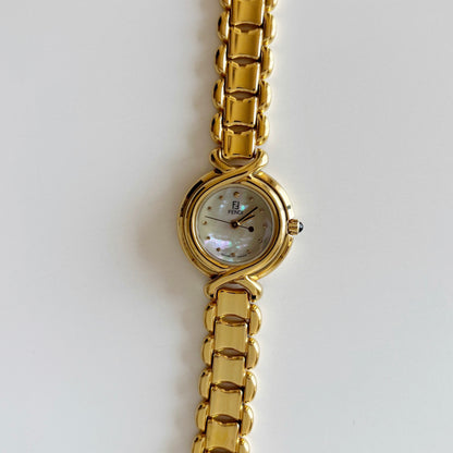 Fendi 1990s Seashell Dial Gold Plated Watch