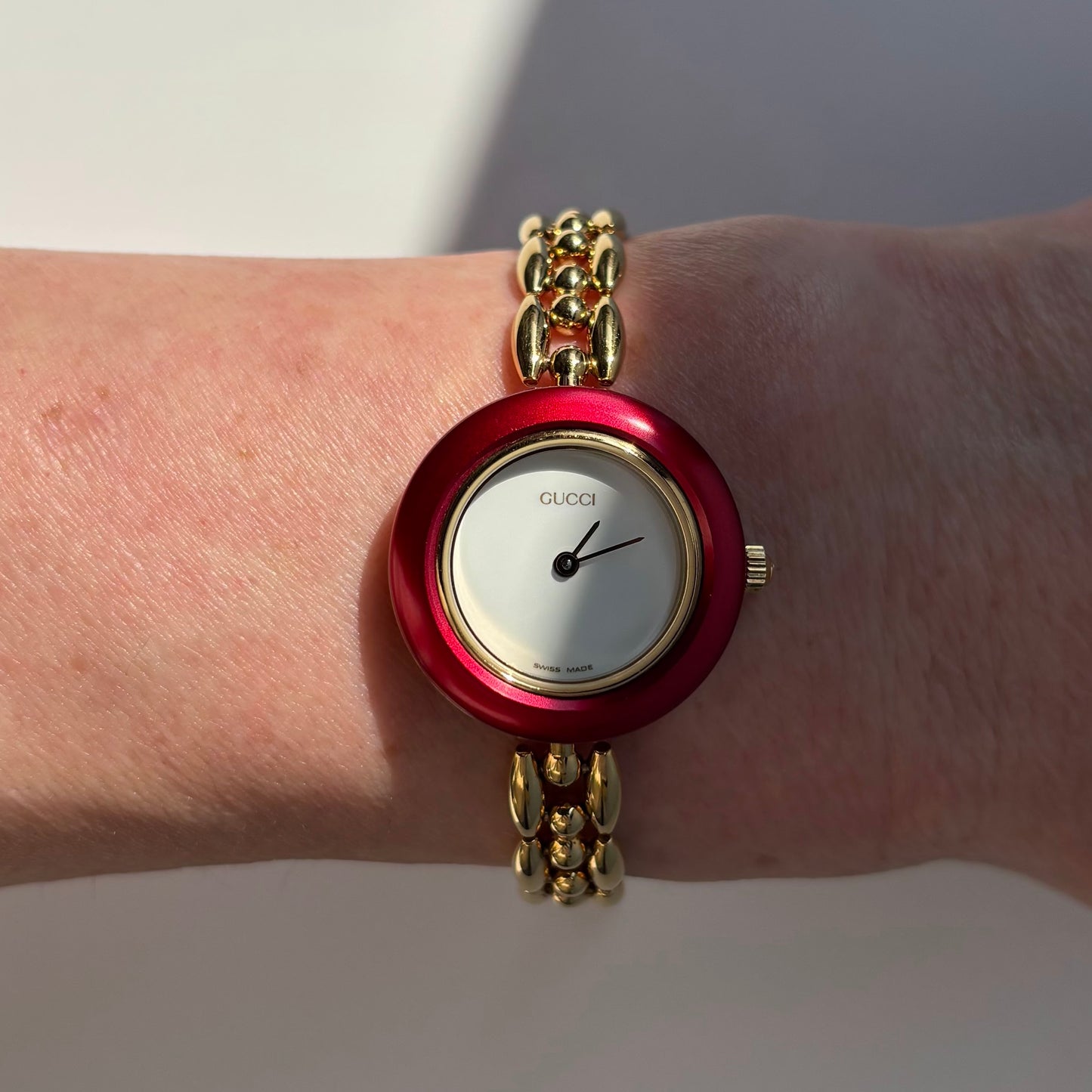 Gucci 1990s Interchangeable Bezel Gold Plated Watch with 6 bezels, case (165mm)