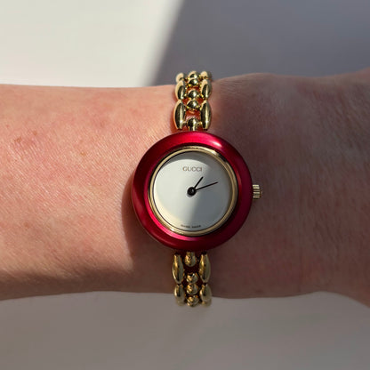 Gucci 1990s Interchangeable Bezel Gold Plated Watch with 6 bezels, case (165mm)