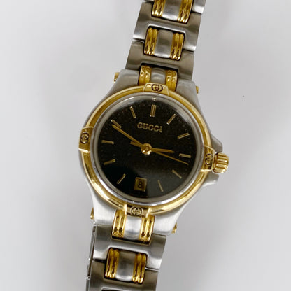 Gucci 1990s Black Dial Date Two Tone Watch