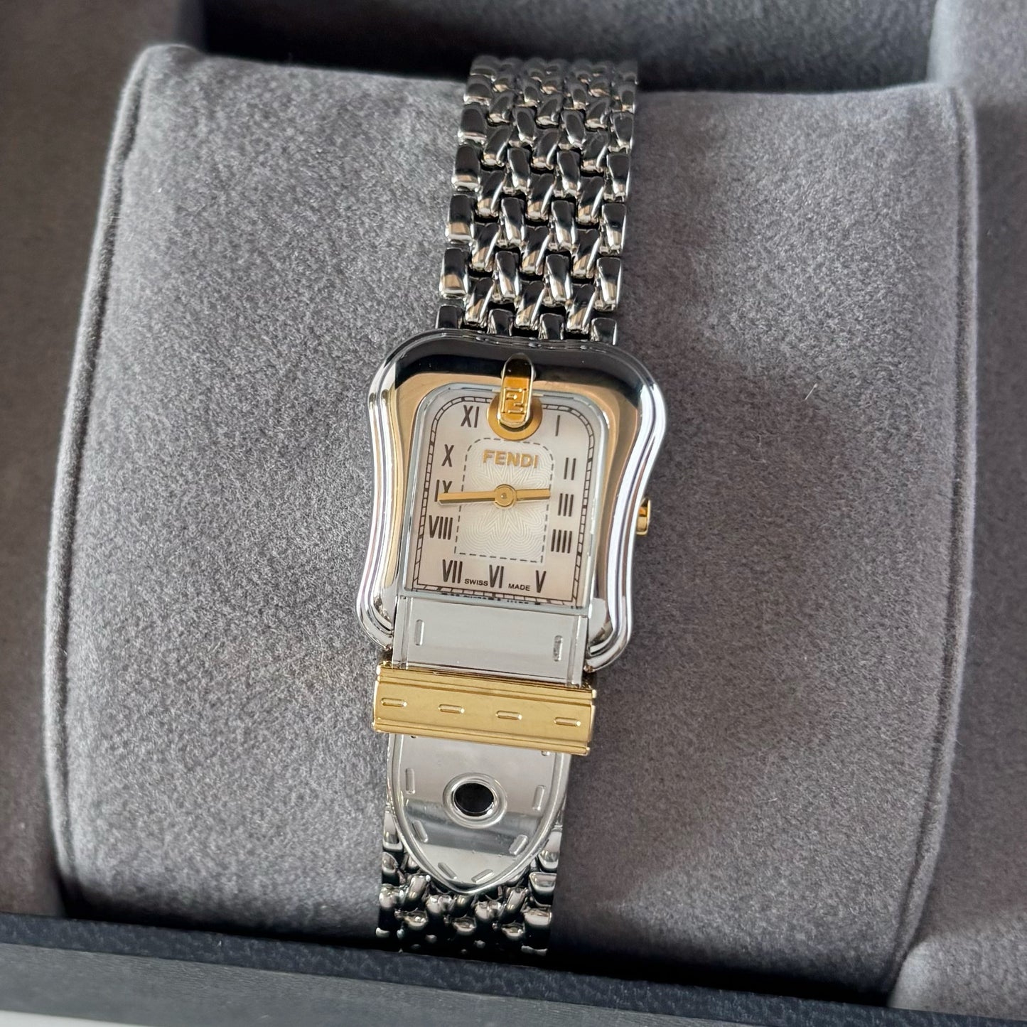 Fendi 1990s Seashell Dial Two Tone Belt Watch