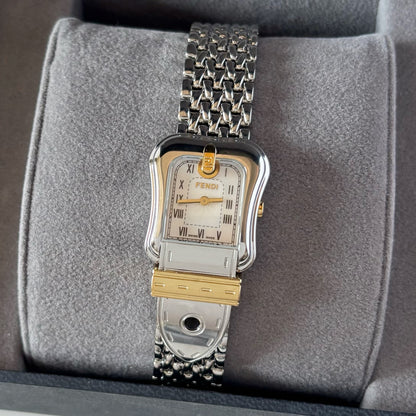 Fendi 1990s Seashell Dial Two Tone Belt Watch