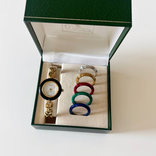 Gucci 1990s Interchangeable Bezel Gold plated Watch with 6 bezels, case (165mm)