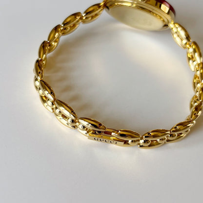 Gucci 1990s Interchangeable Bezel Gold Plated Rice Chain Watch with case, 6 bezels (160mm)