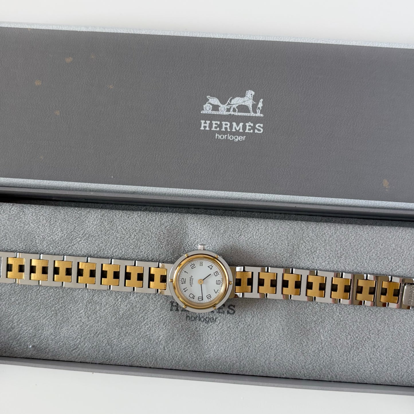 Hermes 1990s Clipper Date Two Tone Watch