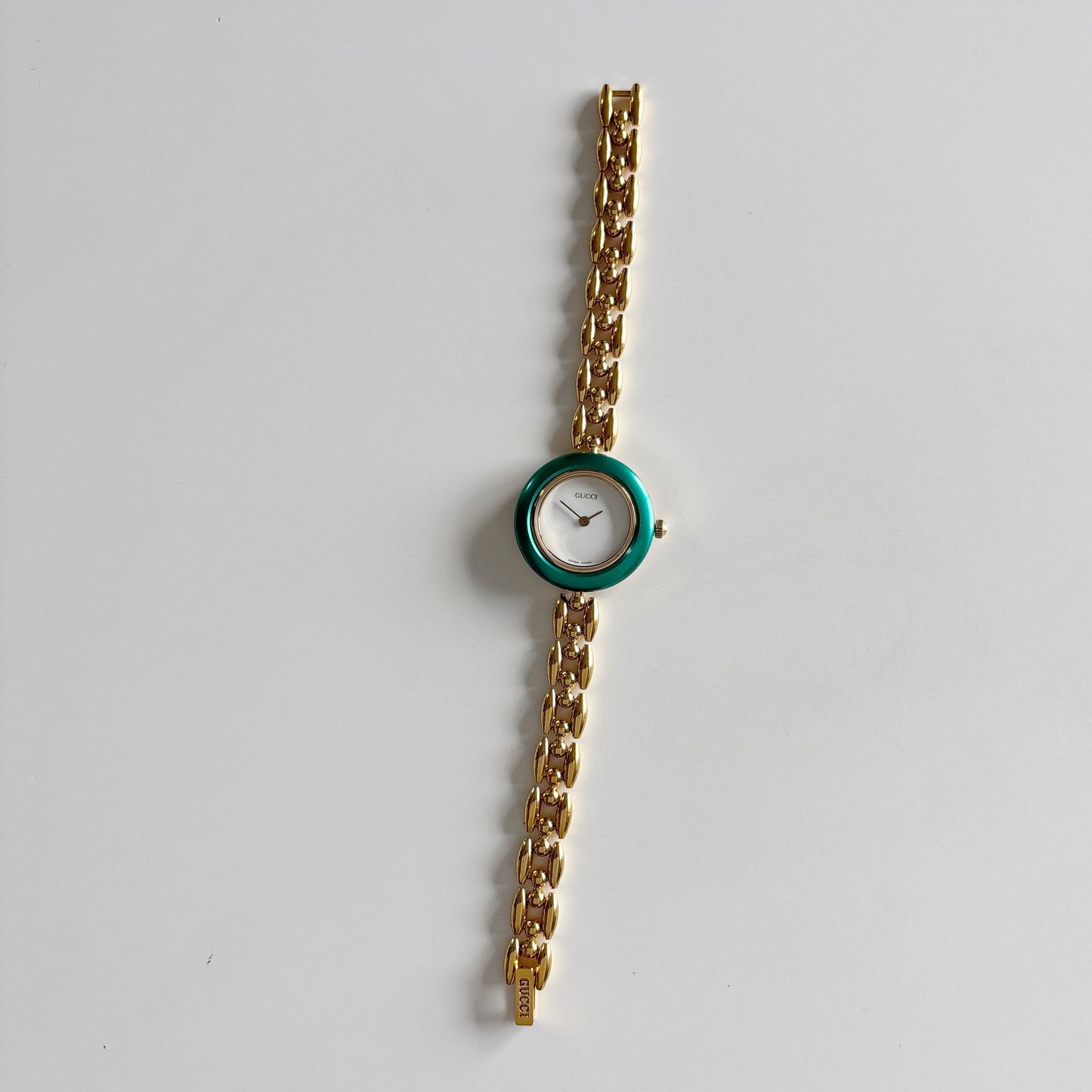 Gucci 1990s Interchangeable Bezel Gold Plated Rice Chain Watch with 6 bezels, case (160mm)