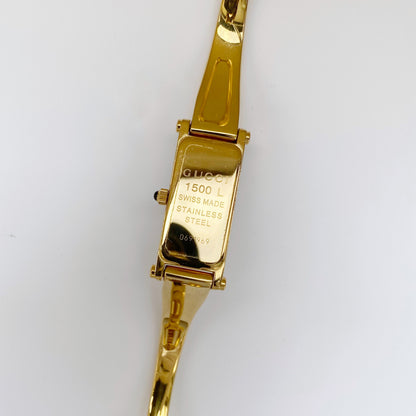 Gucci 1990s Black Dial Gold Plated Rectangular Bangle Watch