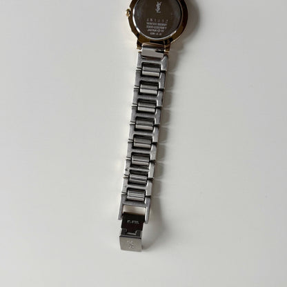 Yves Saint Laurent 1990s Black Round Dial Two Tone Watch