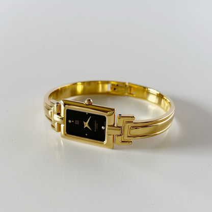 Givenchy 1990s Black Dial Gold Plated Bangle Watch