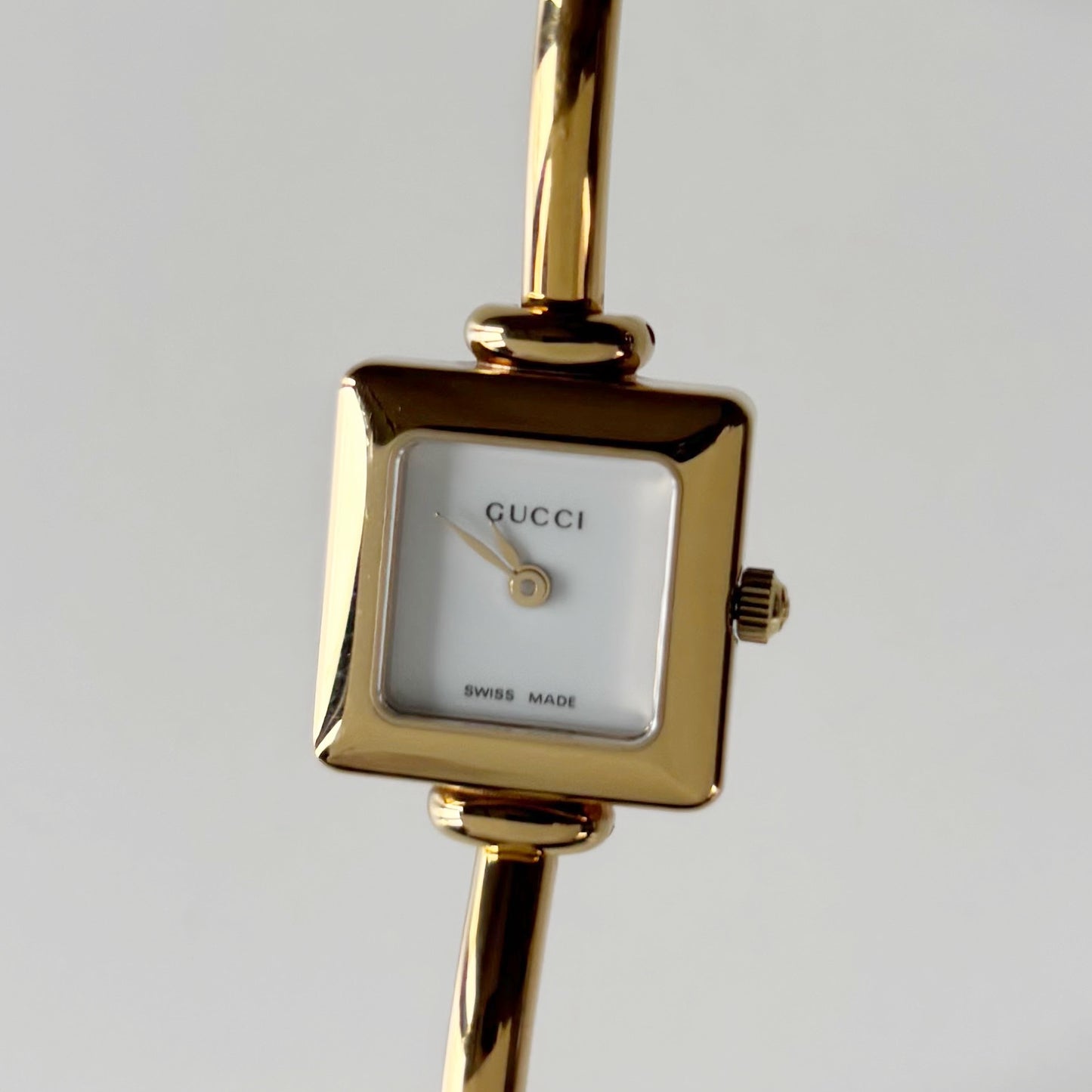 Gucci 1990s Square Dial Gold Plated Bangle Watch