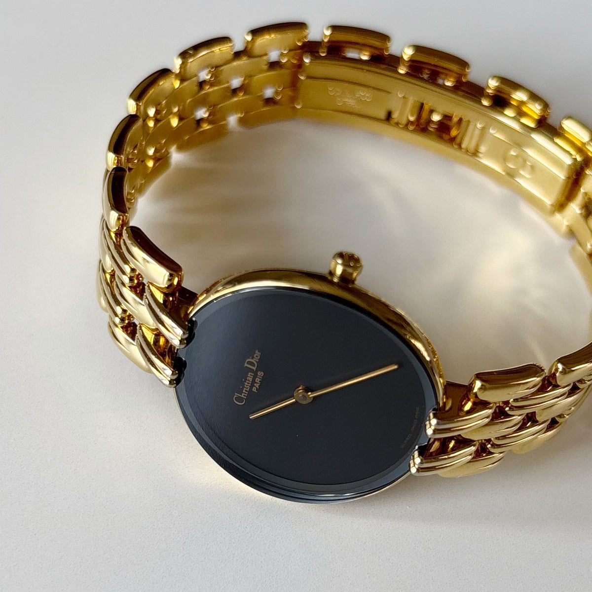 Dior 1990s Bagheera Round Black Dial Gold Plated Watch
