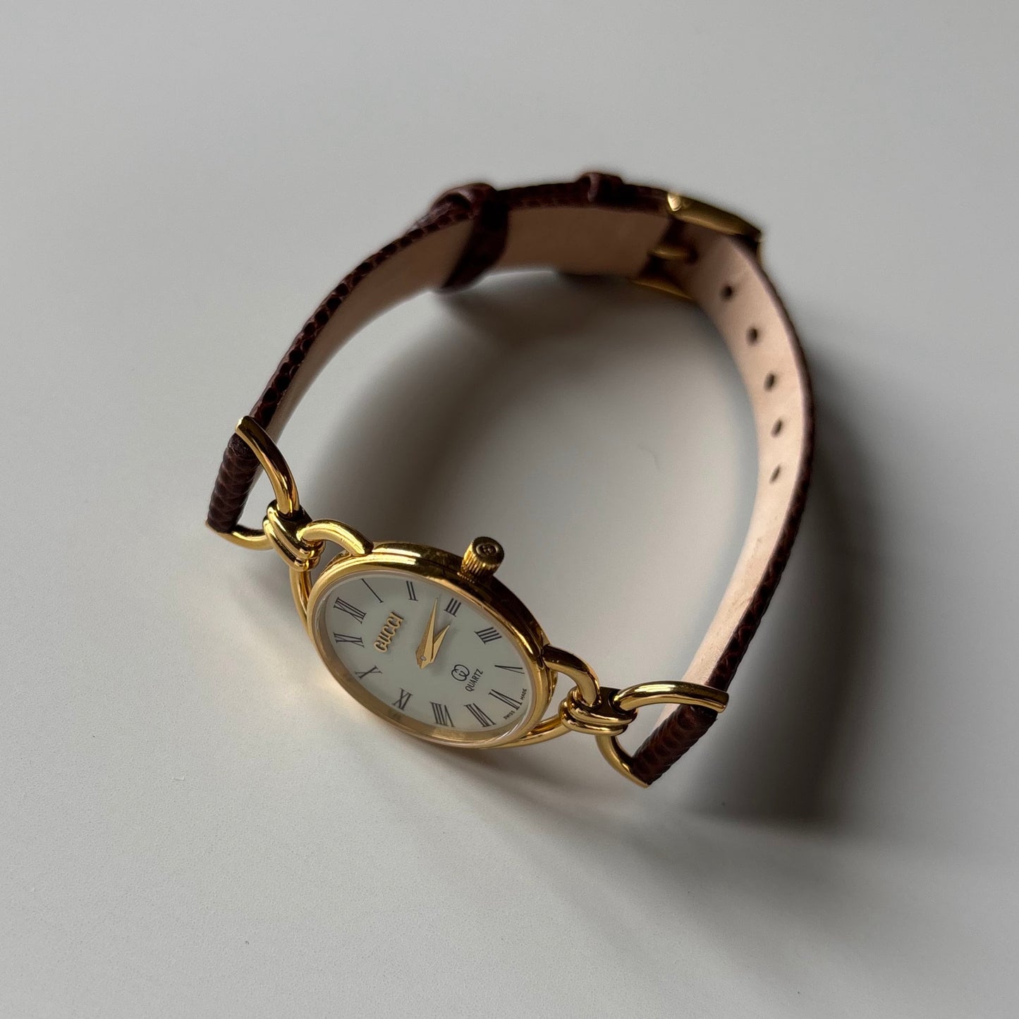 Gucci 1980s Cream Dial Gold Plated Horsebit Watch