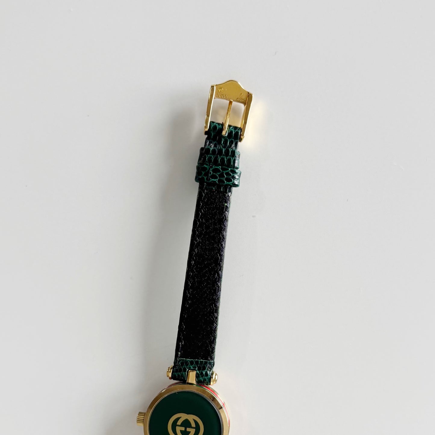 Gucci 1990s Round Dial Green Gold Plated Watch