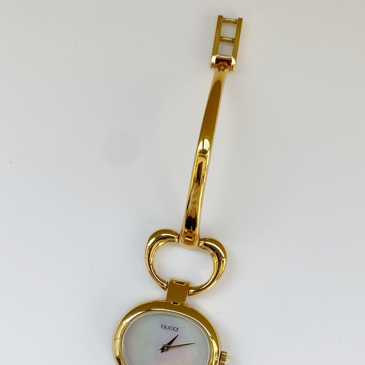 Gucci 1990s Seashell Dial Oval Gold Plated Bangle Watch