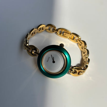 Gucci 1990s Interchangeable Bezel Gold Plated Chain Watch with 6 bezels, case (165mm)