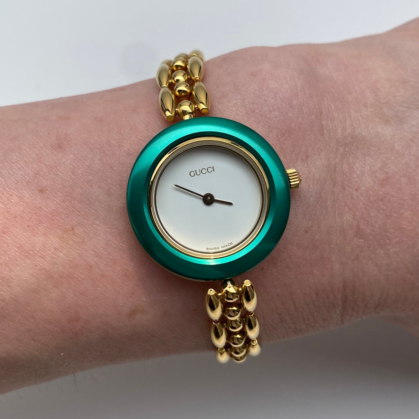 Gucci 1990s Interchangeable Bezel Gold Plated Watch with 6 bezels, case (170mm)
