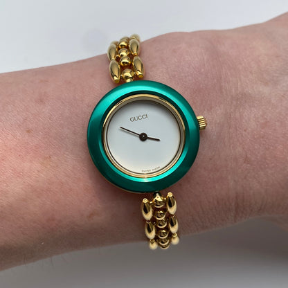 Gucci 1990s Interchangeable Bezel Gold Plated Watch with 6 bezels, case (170mm)