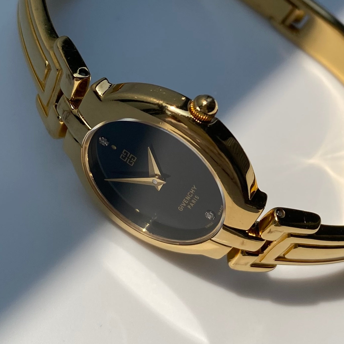 Givenchy 1990s Black Dial Gold Plated Bangle Watch