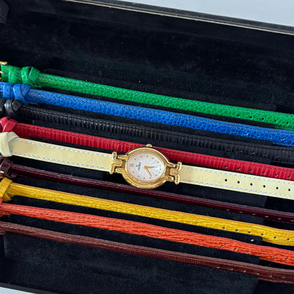 Fendi 1990s Interchangeable Strap Gold-Plated Watch with 9 Straps and Case
