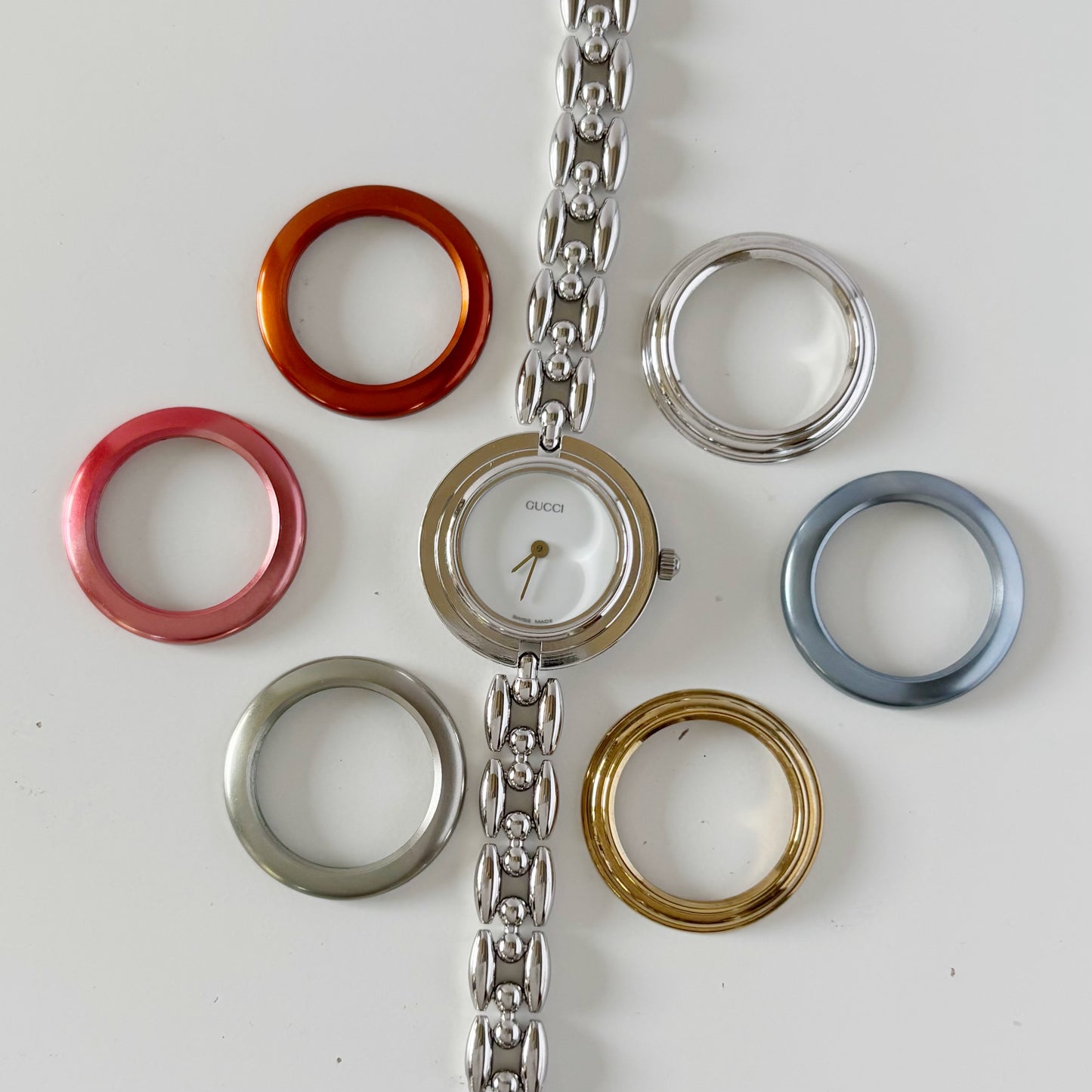 Gucci 1990s Interchangeable Bezel Stainless steel Watch with 6 bezels, case (160mm)