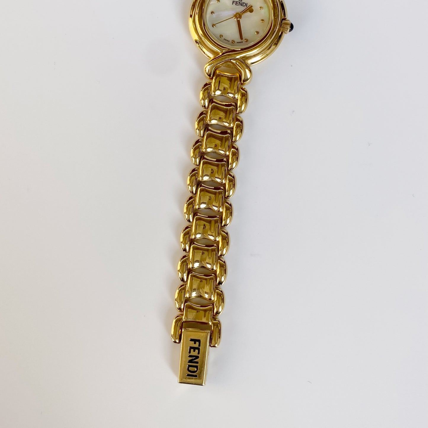 Fendi 1990s Seashell Dial Round Gold Plated Watch