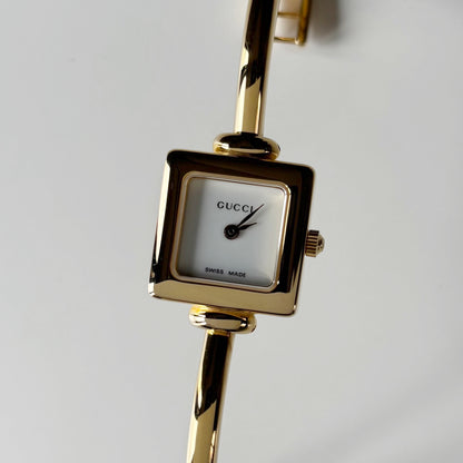 Gucci 1990s Square Dial Gold Plated Bangle Watch (Small)