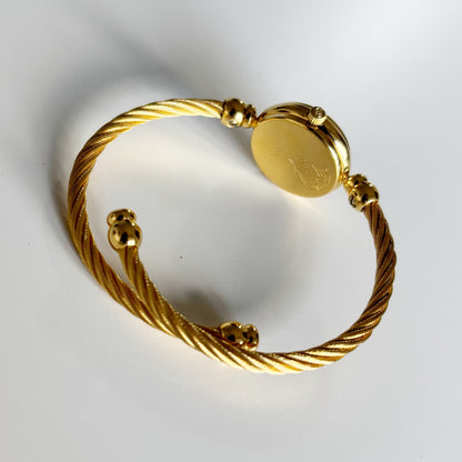 Gucci 1990s Seashell Dial Gold Plated Cable Band Bangle Watch