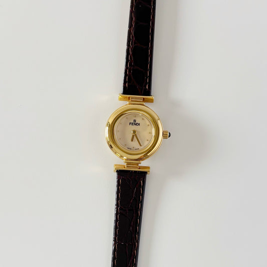 Fendi 1990s Seashell Dial Gold Plated Watch
