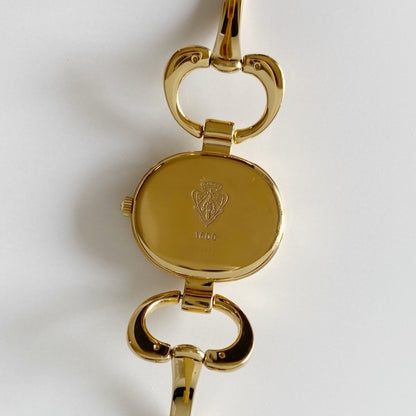 Gucci 1990s Black Dial Gold Plated Bangle Watch