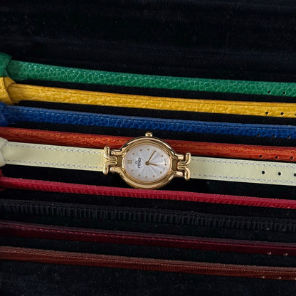 Fendi 1990s Interchangeable Strap Gold Plated Watch with 9 straps, case