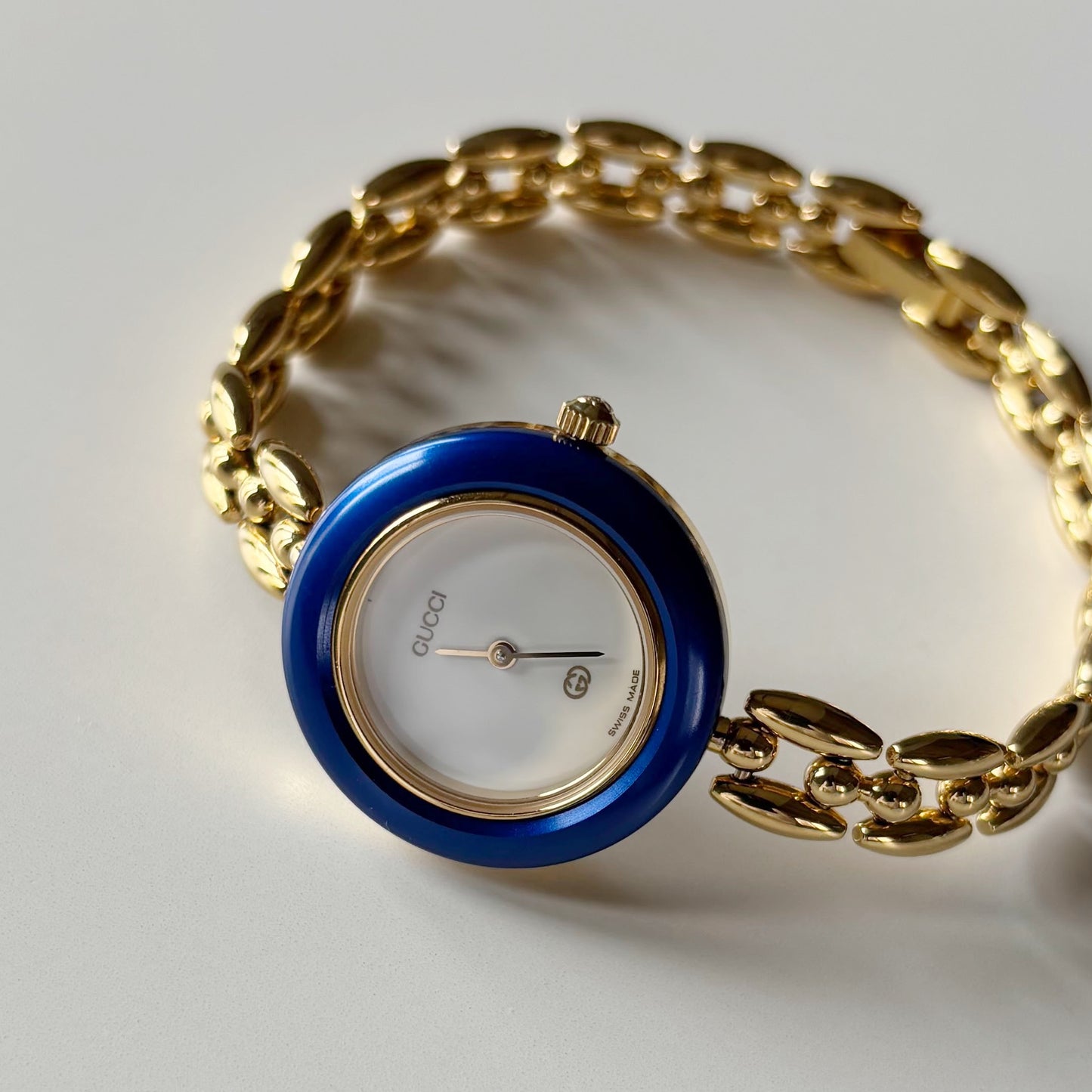 Gucci 1990s Interchangeable Bezel Gold Plated Rice Chain Watch with 6 bezels, case (170mm)