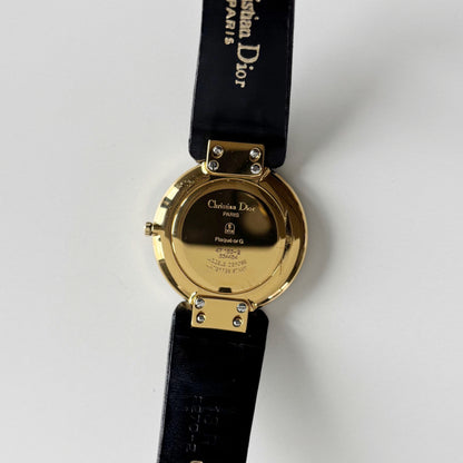 Dior 1990s Black Round Dial Gold Plated Watch (Large)