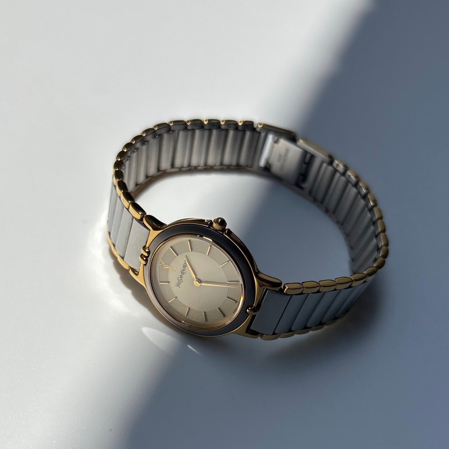 Yves Saint Laurent 1990s Round Dial Two Tone Gold Plated Watch