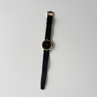 Gucci 1980s Round Black Dial Gold-Plated Watch (Large)