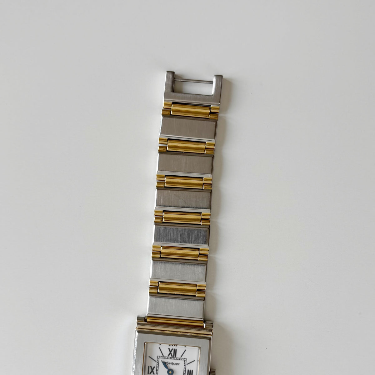 Yves Saint Laurent 1990s Square Dial Two Tone Gold Plated Watch
