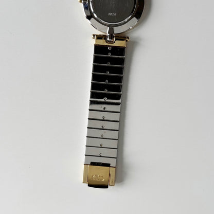 Dior 1990s Black Round Dial Two Tone Gold Plated Watch (Large)