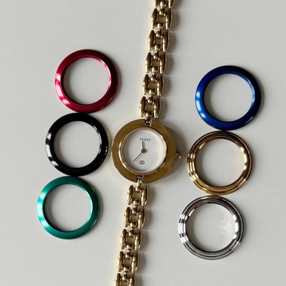Gucci Interchangeable Bezel Gold Plated Rice Chain Watch with 6 bezels, case (168mm)