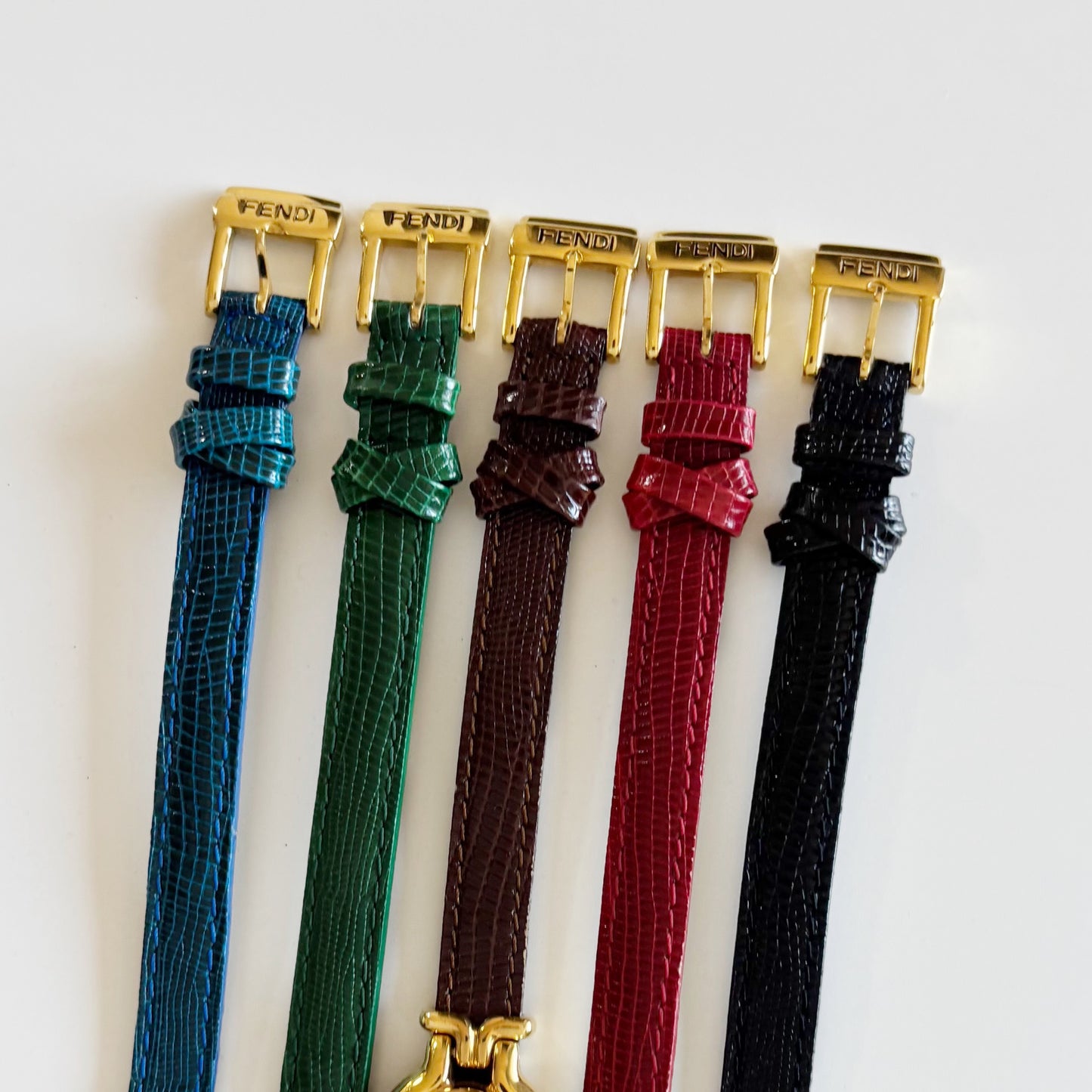Fendi 1990s Interchangeable Belt Gold Plated Watch with 5 straps, case