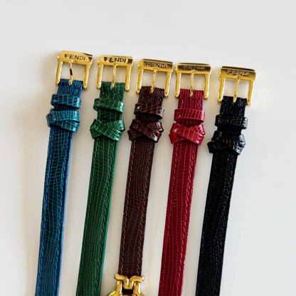 Fendi 1990s Interchangeable Belt Gold Plated Watch with 5 straps, case